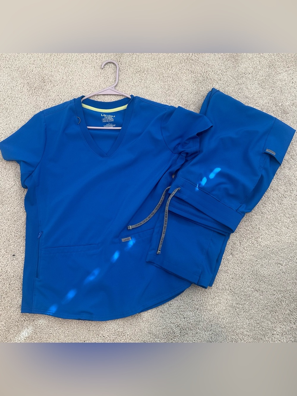 Landau Women's Scrub Set in Royal Blue - V-Neck Top & Drawstring Pants